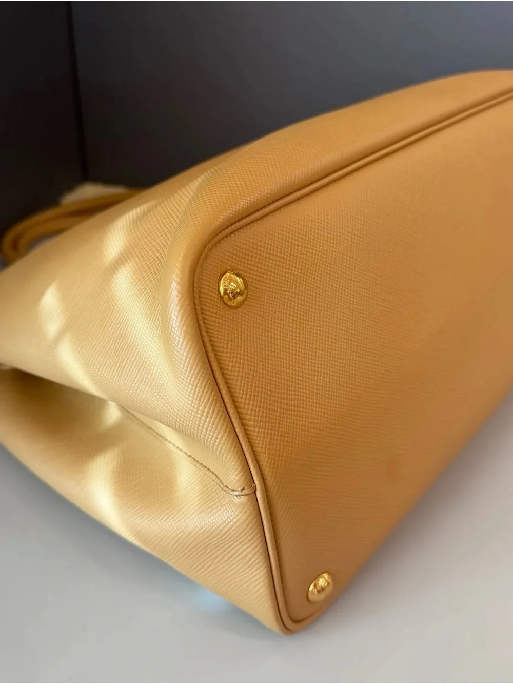 Prada Beige Saffiano Leather Tote with Gold Hardware